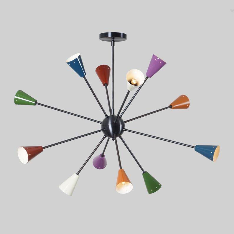 Multicolor Sputnik Chandelier, Twelve-Arm Starburst Light Fixture
