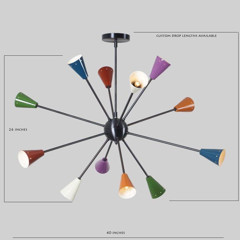 Multicolor Sputnik Chandelier, Twelve-Arm Starburst Light Fixture