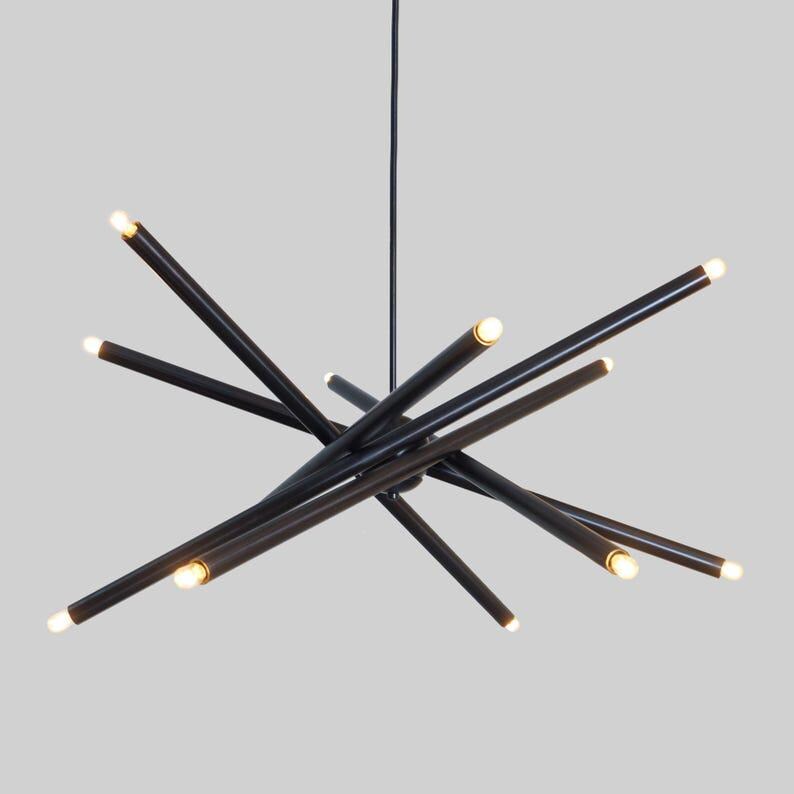Brass Sputnik Chandelier: Twelve-Light Spiral, Modern Ceiling Fixture