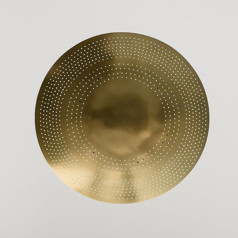 Mid Century Brass Pendant Light, Perforated Raw Brass Finish