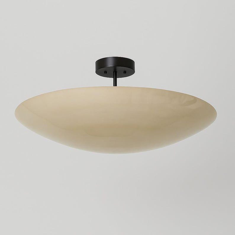 Mid Century Brass Flush Mount Ceiling Light, Perforated Raw Brass Finish