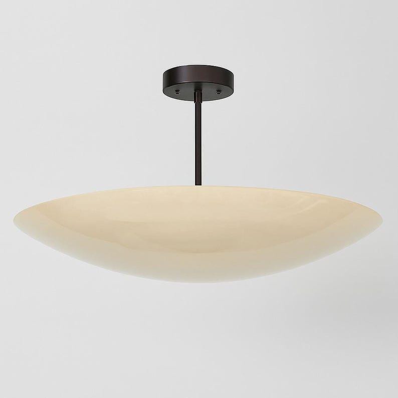 Mid Century Brass Flush Mount Ceiling Light, Perforated Raw Brass Finish