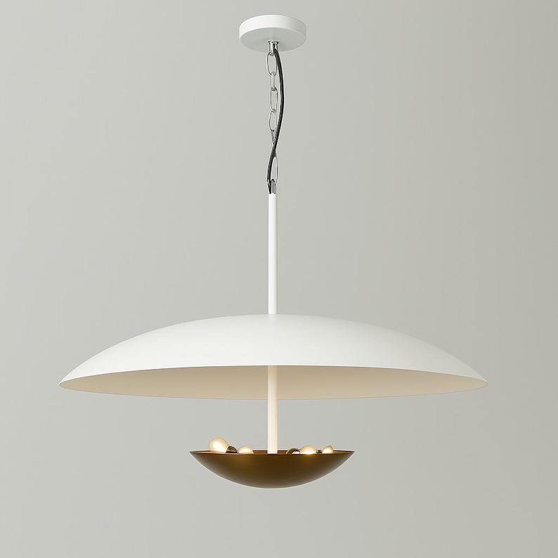 Modern Brass Shade Flush Mount Chandelier - Double Disk Design