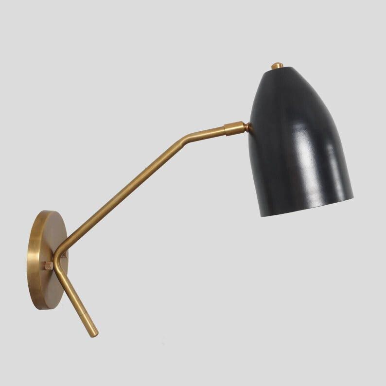 Mid Century Italian Raw Brass Wall Sconce - Cone Shade Vanity Light