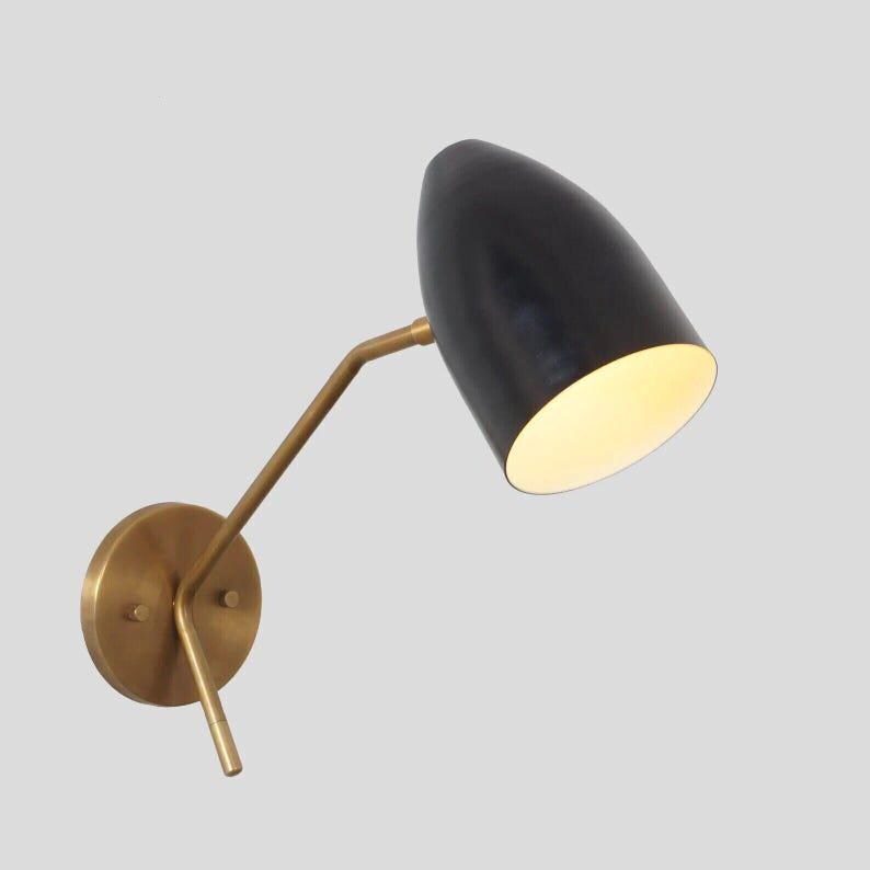Mid Century Italian Raw Brass Wall Sconce - Cone Shade Vanity Light