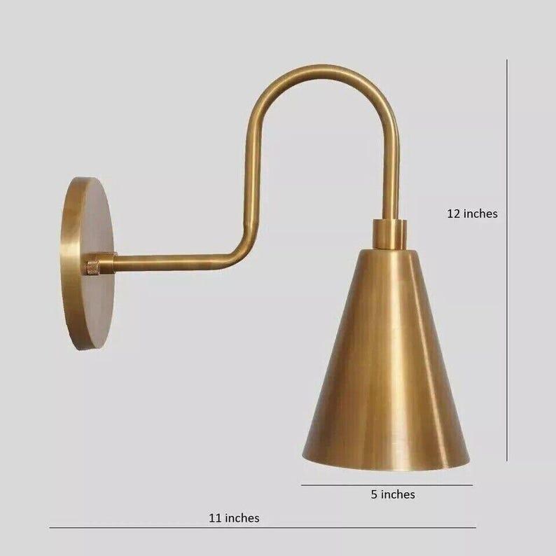 Mid Century Italian Raw Brass Cone Wall Sconce - Vanity Light