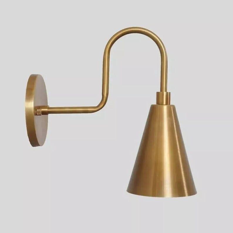 Mid Century Italian Raw Brass Cone Wall Sconce - Vanity Light