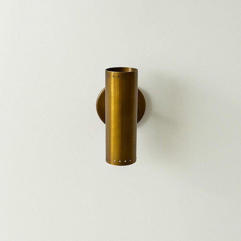 Mid Century Raw Brass Wall Sconce - Cylindrical Italian Light
