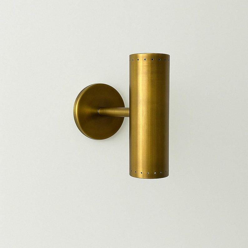 Mid Century Raw Brass Wall Sconce - Cylindrical Italian Light