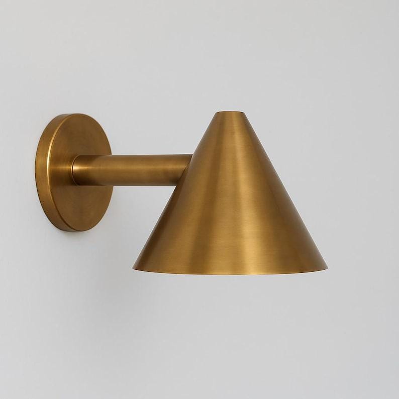 Mid Century Italian Style Brass Cone Wall Sconce