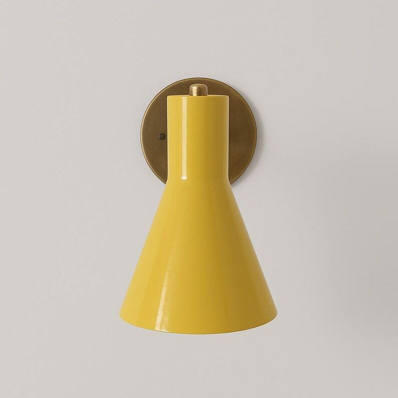 Matte Yellow Wall Sconce – Brass Fixture, Italian Modern Lighting