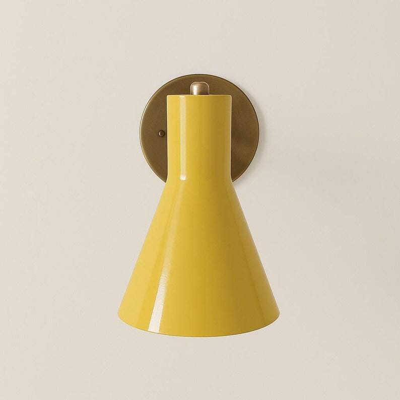 Matte Yellow Wall Sconce – Brass Fixture, Italian Modern Lighting