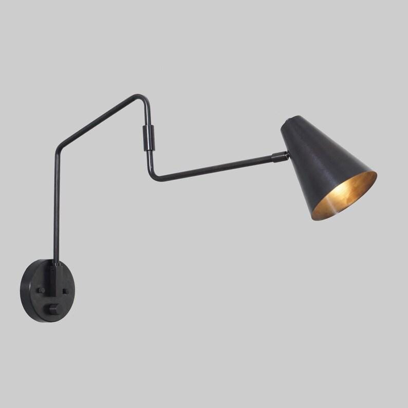 Mid Century Articulated Black Brass Wall Sconce, Bedroom Vanity Light