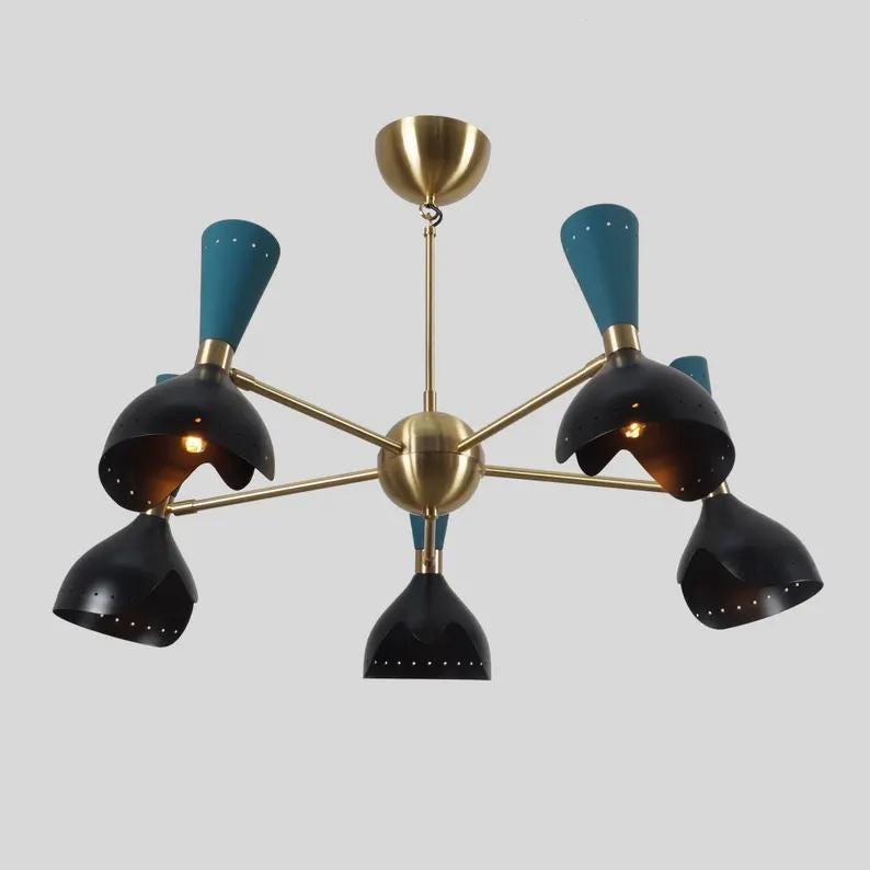Stilnovo Sputnik Chandelier, Raw Brass Finish - Mid-Century Modern 10-Light