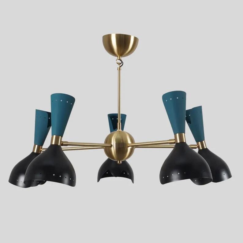 Stilnovo Sputnik Chandelier, Raw Brass Finish - Mid-Century Modern 10-Light