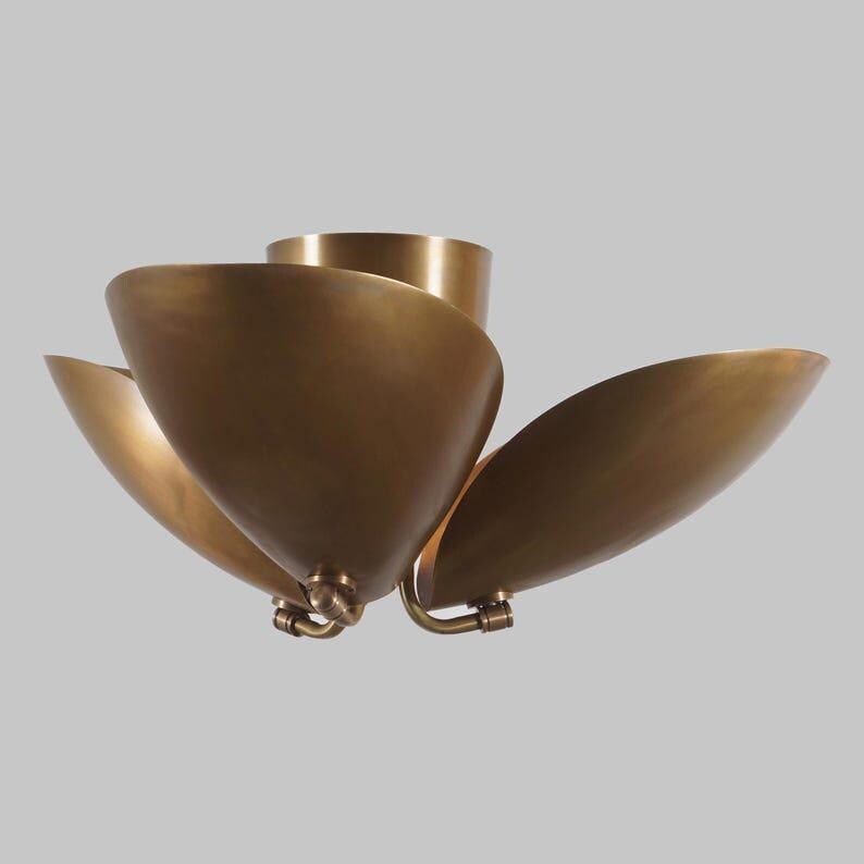 Brass Sputnik Flush Mount Light, Disk Shade Bedroom Chandelier
