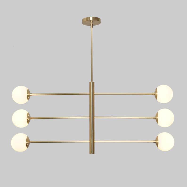 Brass Sputnik Chandelier, Mid Century Modern Six-Globe Ceiling Light