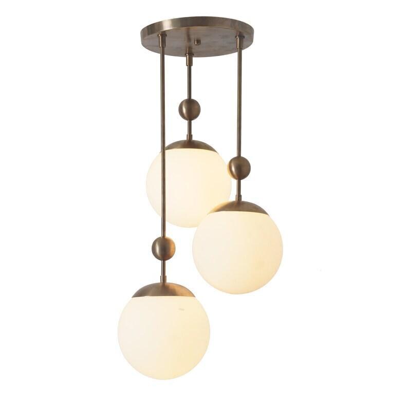 Sputnik Brass Ceiling Light, 3 Globe Flush Mount, Mid-Century Modern