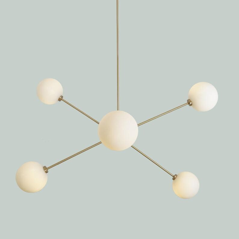 Mid Century Sputnik Chandelier: Six-Globe Brass Pendant Light