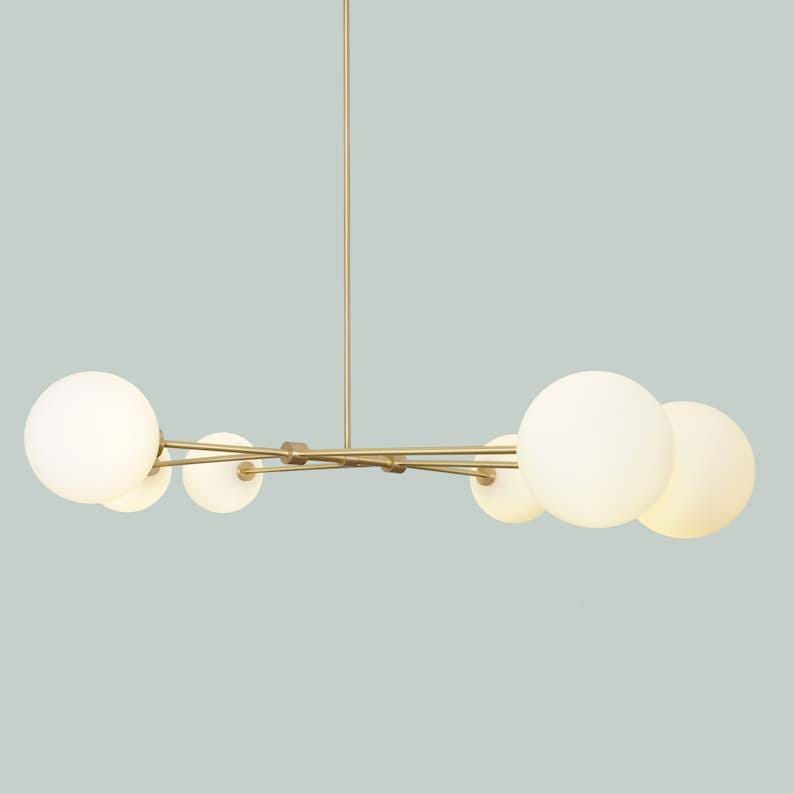 Mid Century Sputnik Chandelier: Six-Globe Brass Pendant Light