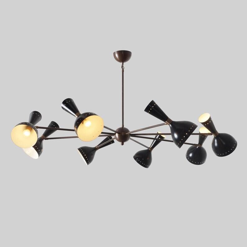 Mid Century Sputnik Chandelier: 16-Light, Raw Brass Finish