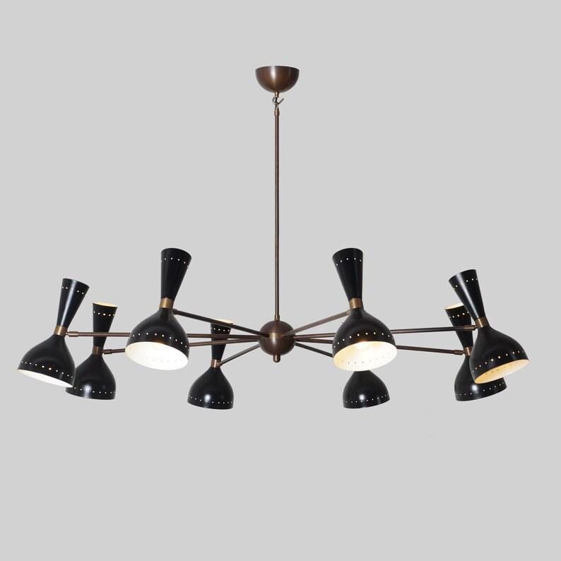 Mid Century Sputnik Chandelier: 16-Light, Raw Brass Finish