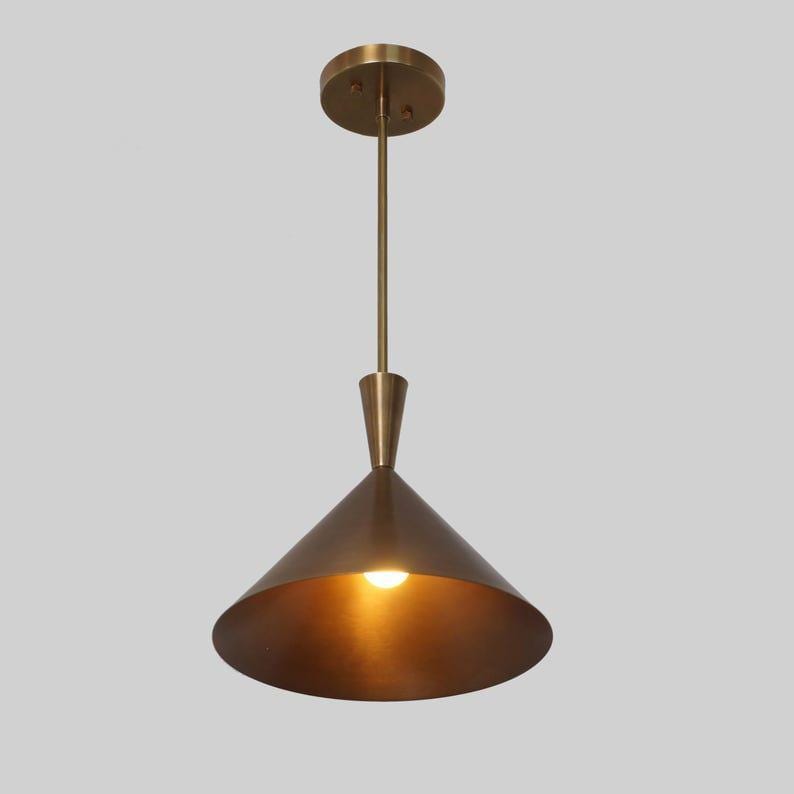 Mid Century Modern Brass Pendant Light, Raw Brass Finish