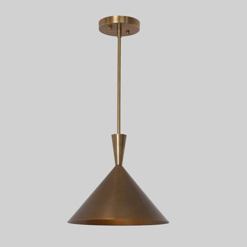 Mid Century Modern Brass Pendant Light, Raw Brass Finish