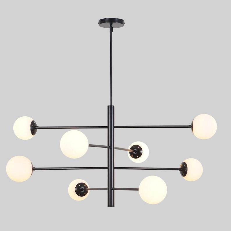 Sputnik Chandelier: Eight Globe Mid-Century Modern Brass Pendant Light
