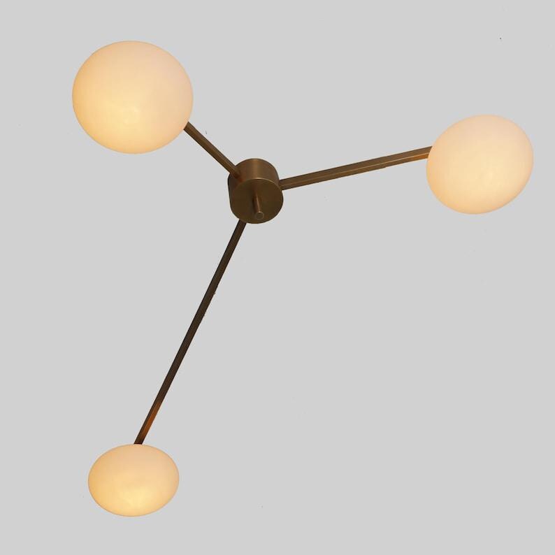 Brass Sputnik Chandelier | Three Globe Flush Mount Ceiling Light