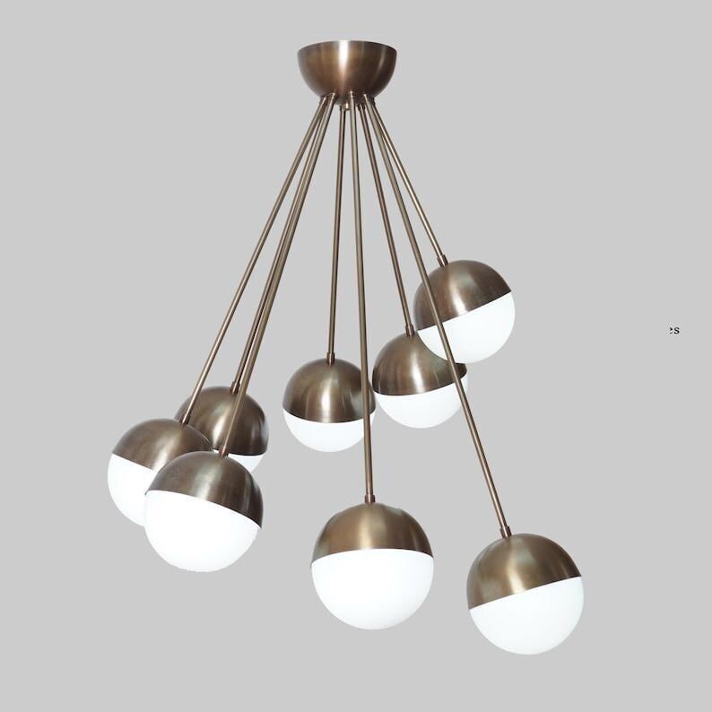 Brass Sputnik Chandelier: Eight Globe Mid Century Modern Pendant Light