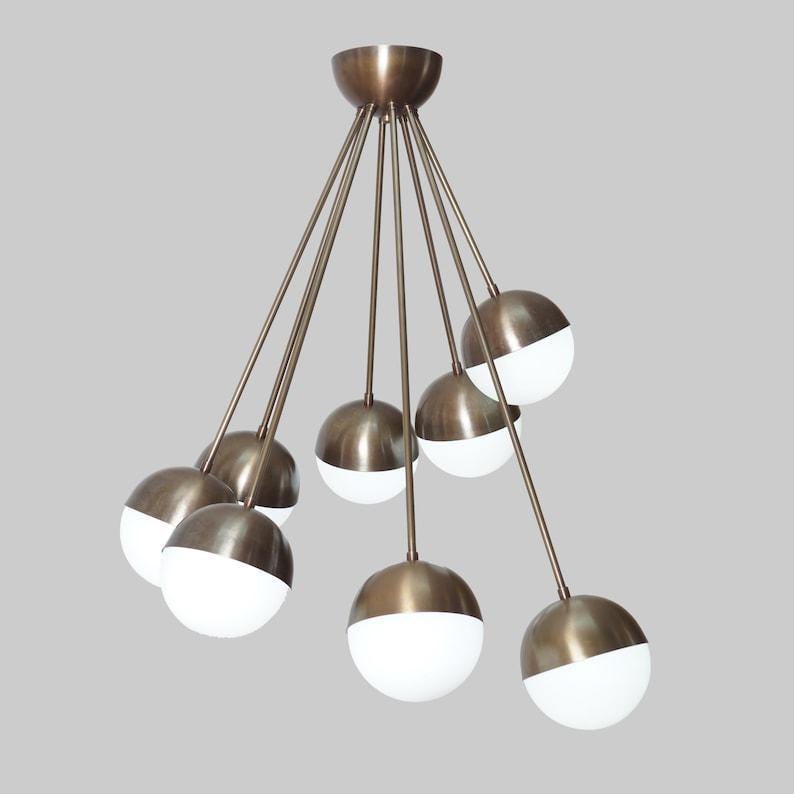 Brass Sputnik Chandelier: Eight Globe Mid Century Modern Pendant Light