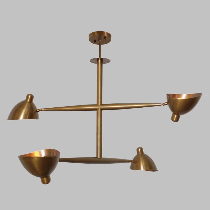 Brass Sputnik Chandelier, Four-Light Modern Ceiling Fixture