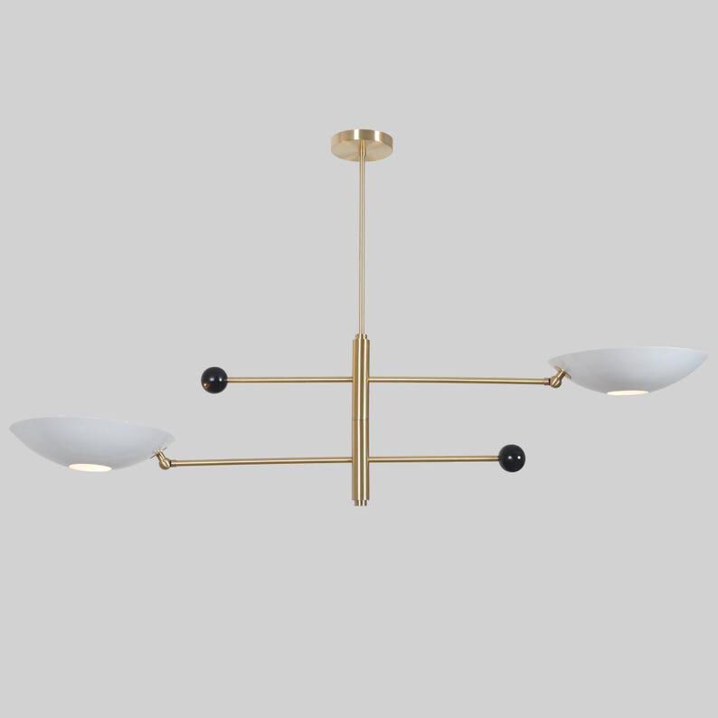 Stilnovo Sputnik Chandelier, Raw Brass Finish, Double Shade Pendant Light