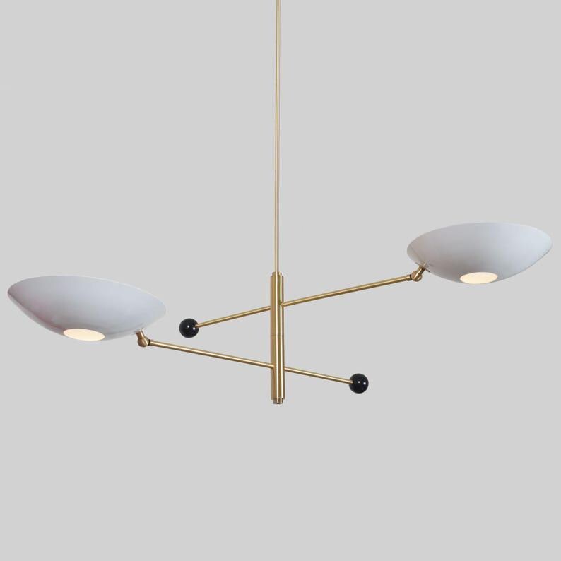 Stilnovo Sputnik Chandelier, Raw Brass Finish, Double Shade Pendant Light
