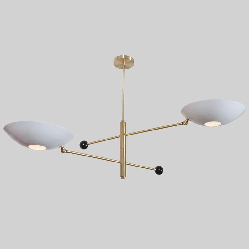 Stilnovo Sputnik Chandelier, Raw Brass Finish, Double Shade Pendant Light