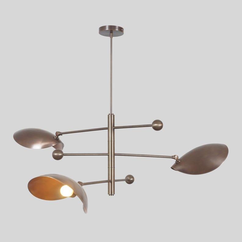 Three Curved Shade Sputnik Ceiling Pendant Light Antique Brass Finish Chandelier Light Fixture