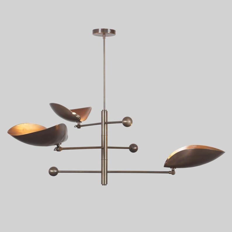 Three Curved Shade Sputnik Ceiling Pendant Light Antique Brass Finish Chandelier Light Fixture