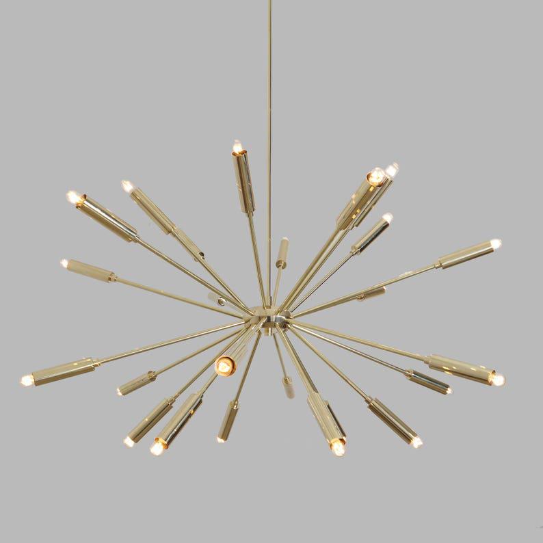 Brass Sputnik Chandelier, 24-Arm Starburst Light Fixture, Mid Century Modern