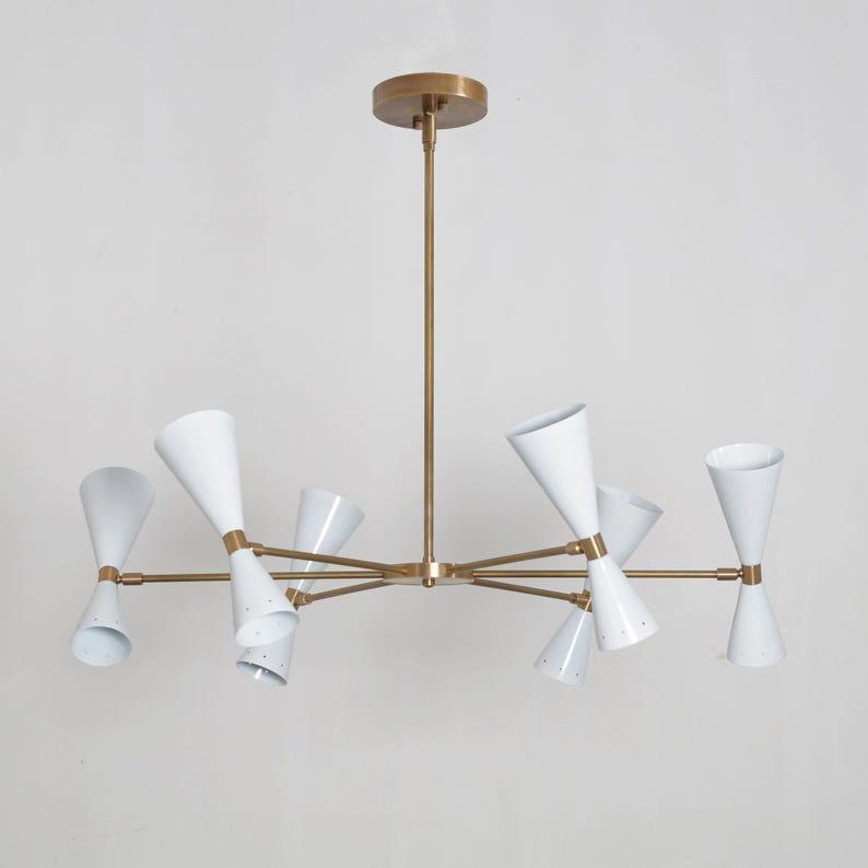 Brass Sputnik Chandelier, Mid Century Italian Style, Six-Arm Light