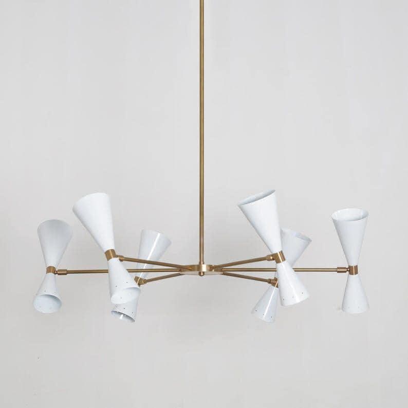 Brass Sputnik Chandelier, Mid Century Italian Style, Six-Arm Light