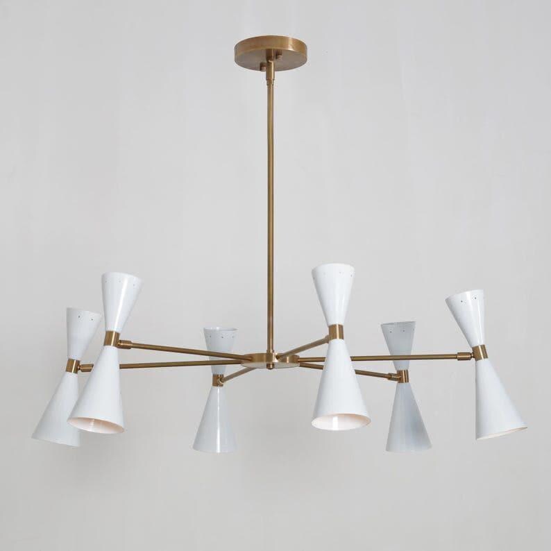 Brass Sputnik Chandelier, Mid Century Italian Style, Six-Arm Light