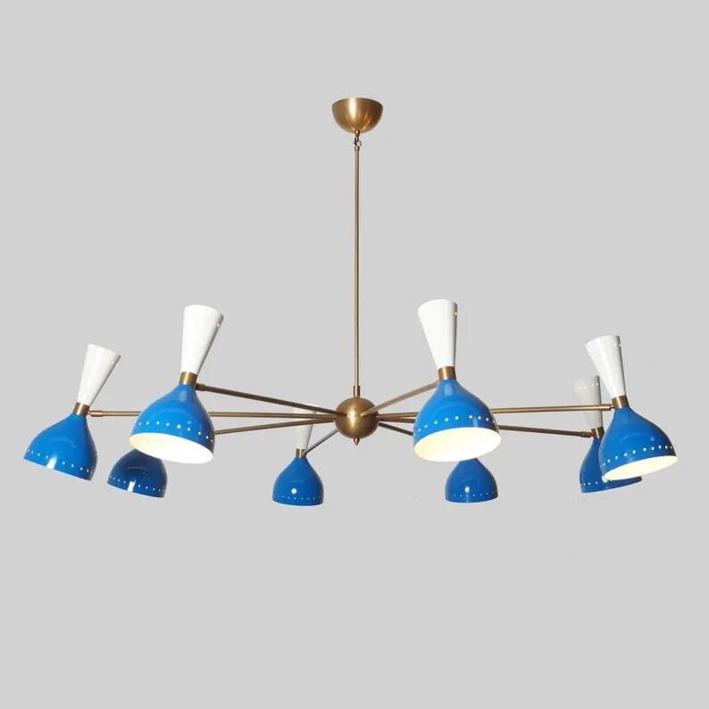 Sputnik Chandelier Stilnovo Style Eight Arm 16 Lights Raw Brass Finish Light Fixture
