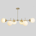 Sputnik Chandelier: Stilnovo Style, Six Glass Globes, Brass Pendant Light