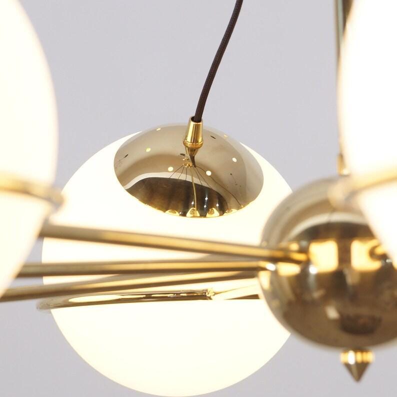 Brass Sputnik Chandelier, Mid Century Modern Eight Globe Light