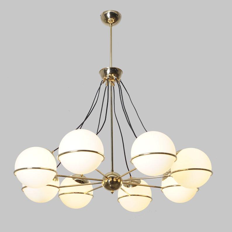 Brass Sputnik Chandelier, Mid Century Modern Eight Globe Light