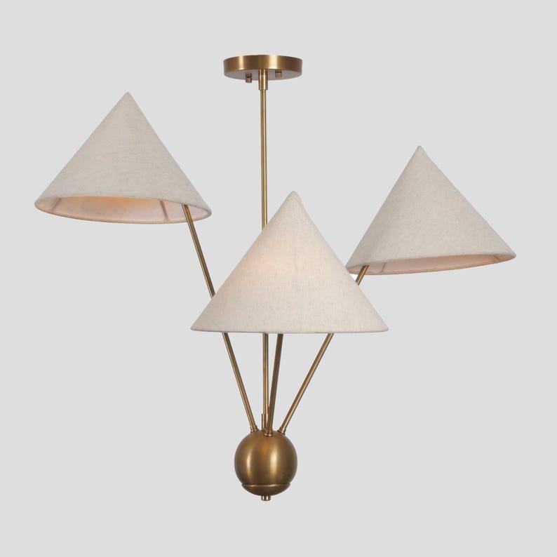 Linen Shade Sputnik Chandelier - Italian Mid Century Modern Brass Light