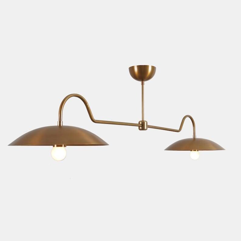 Raw Brass Sputnik Chandelier: Stilnovo Style, Curved Disk Shade