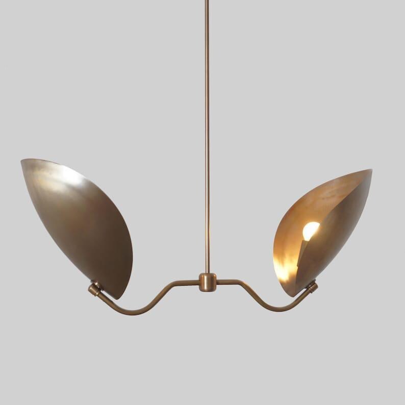 Brass Sputnik Chandelier: Stilnovo Style Curved Disk Pendant Light