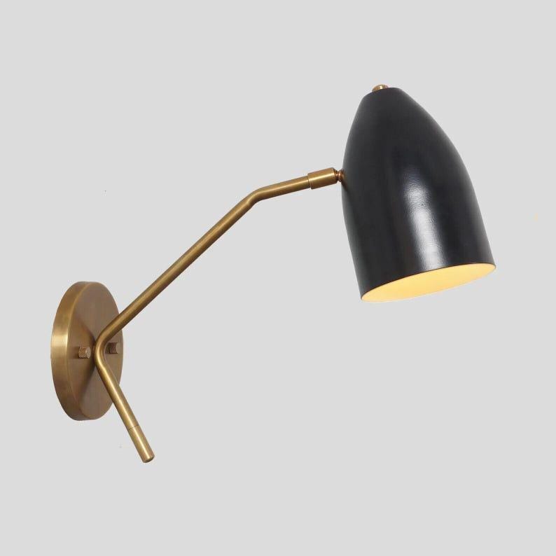 Mid Century Italian Raw Brass Wall Sconce - Cone Shade Vanity Light